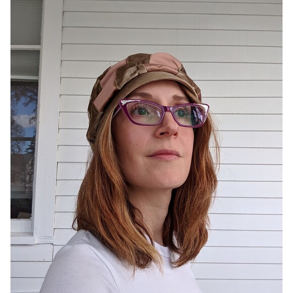 Vintage Cloche Hat Metallic Bronze Velvet Rose Gold Satin - Picture 6 of 9